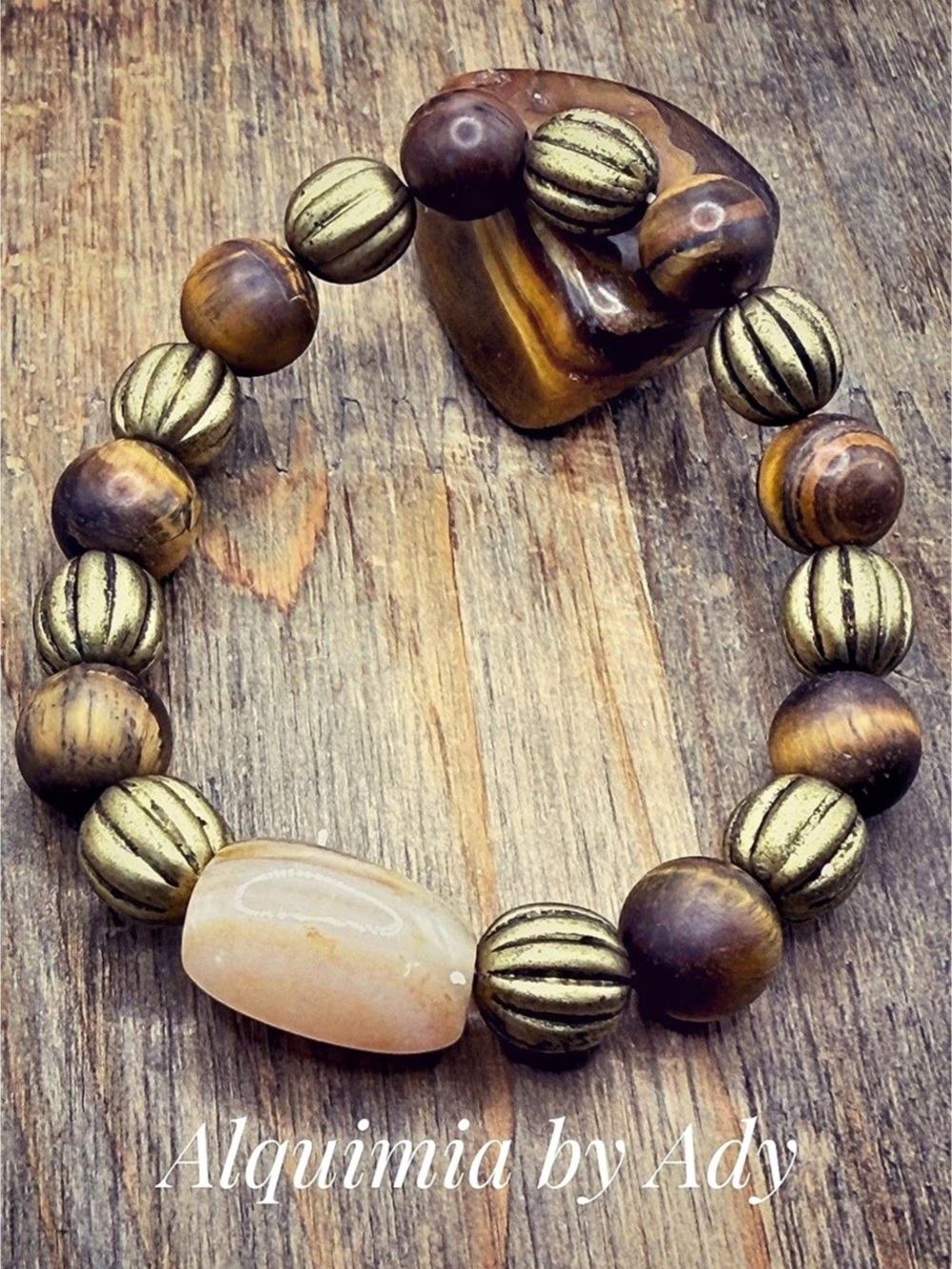 Beaded Stretch Bracelet Brown & Green + MONTANA AGATE + TIGERS EYE